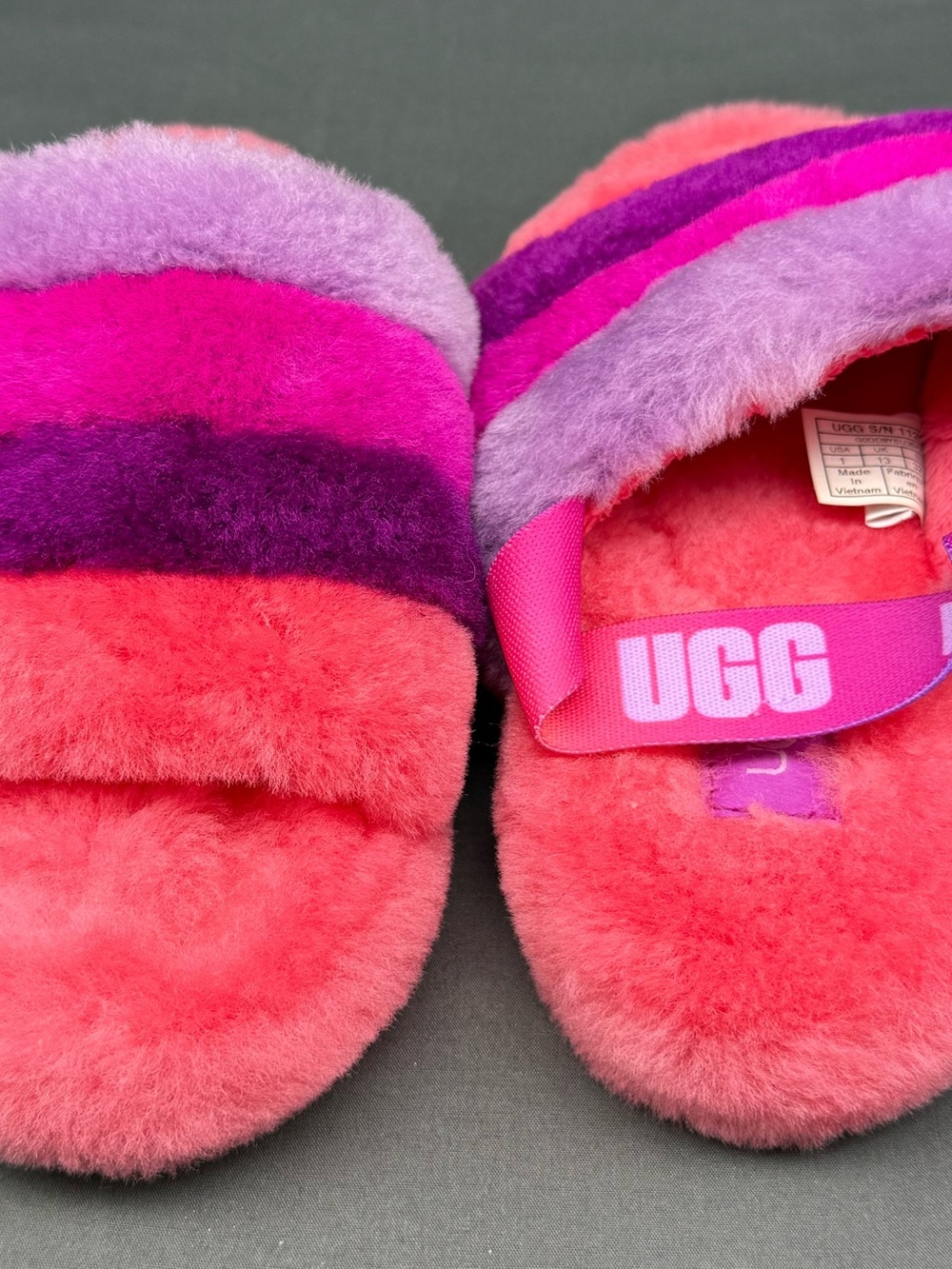 UGG Multicolor Coral, Pink & Purple Shearling Slide Sandals
